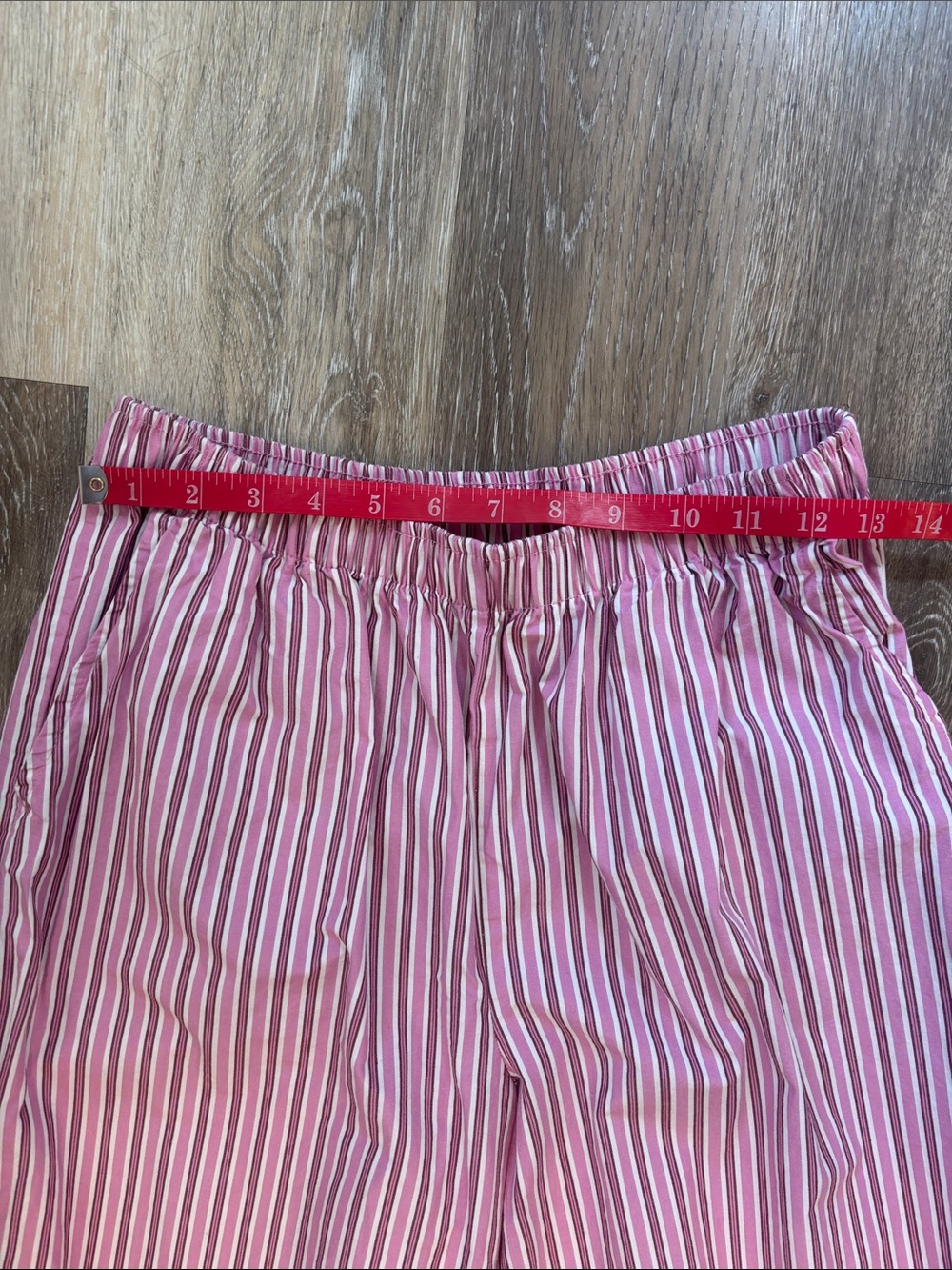 Women's Pink Striped Tie-Side Wide Leg Pants Sz Med boho bow baggy oversize Y2K - Picture 5 of 7